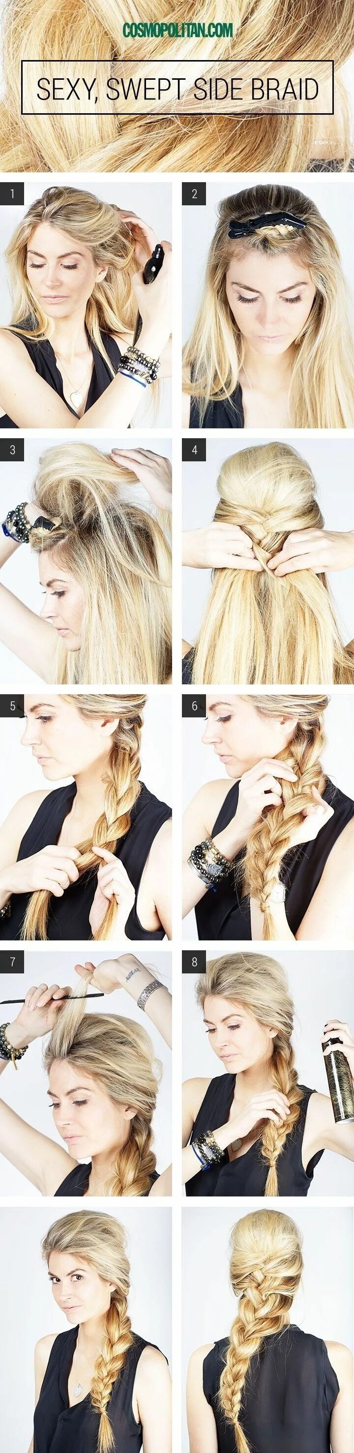 Повседневные прически на длинные волосы своими руками French Braided Hairstyle Tutorial: Swept Side Braid for Long Hair Beauty, Long h