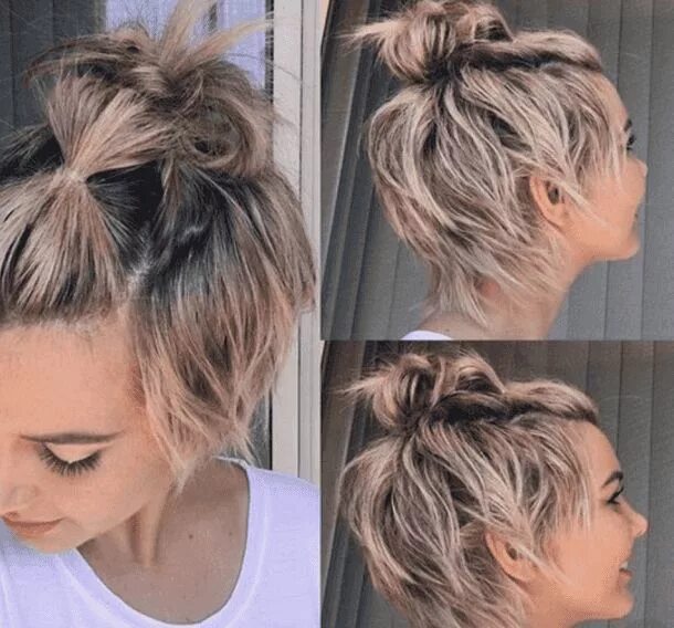 Повседневные прически на короткие волосы 35 Best Half-Up Bun Hairstyles That Don't Look Messy Peinado pelo corto recogido