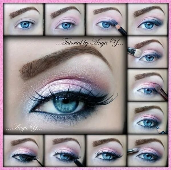 Повседневный макияж для голубых глаз пошагово Pink Tutorial Pink eye makeup, Eye makeup, Spring makeup