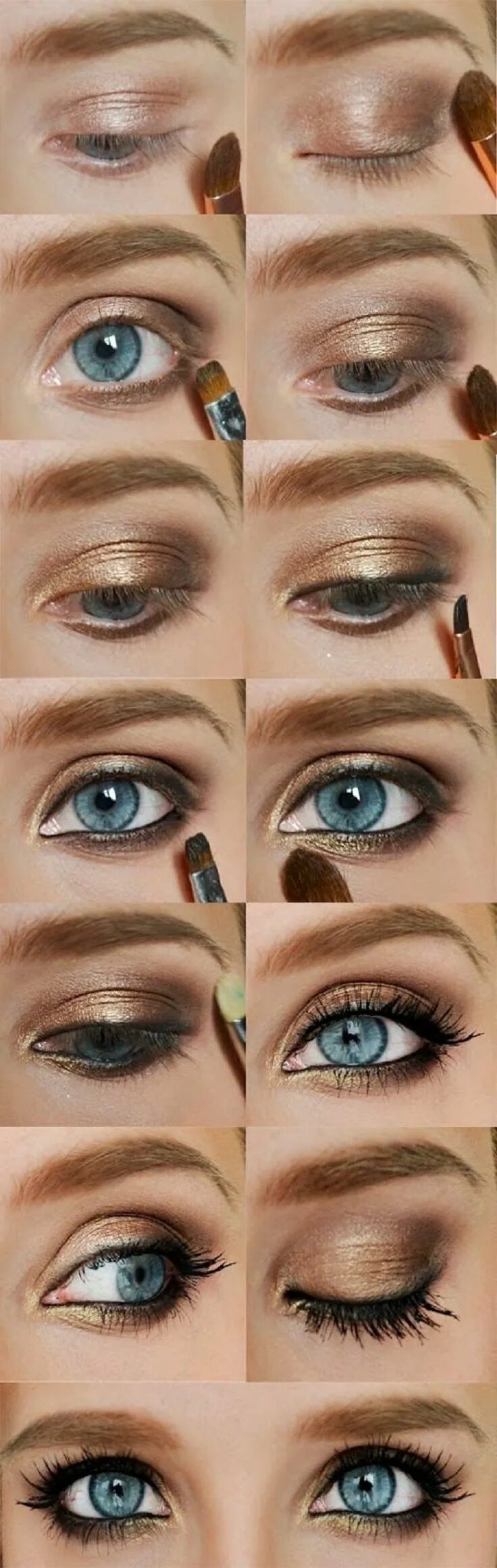 Повседневный макияж для голубых глаз пошагово Top 10 Effortless and Fast Golden Eyeshadow Tutorials Eye makeup, Smokey eye mak