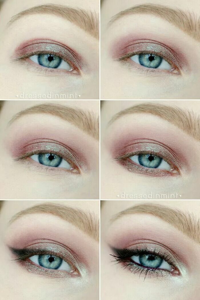 Повседневный макияж для голубых глаз пошагово Paso a paso: Maquillaje con tonos rosas y dorados idesl para el verano. #makeup 