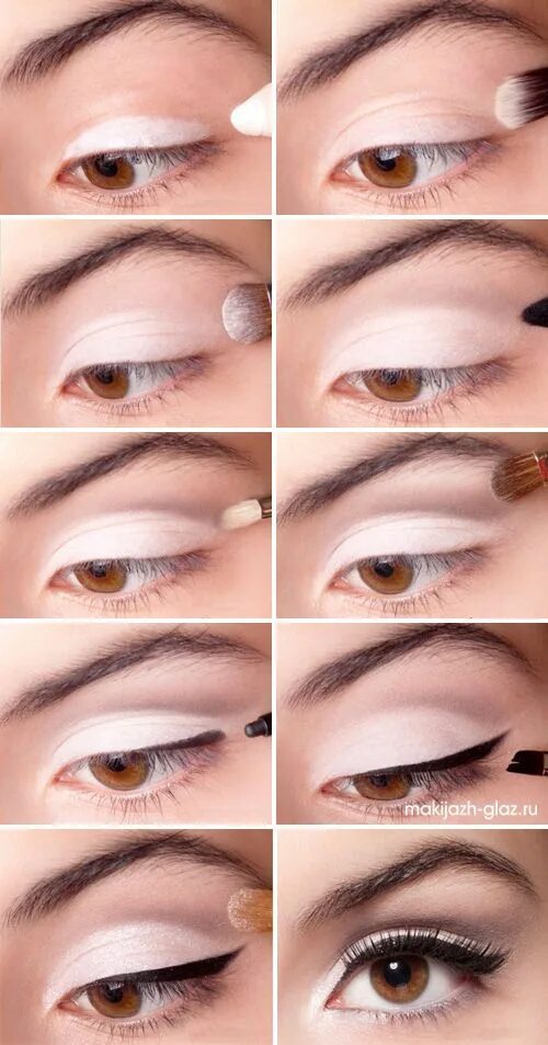 Повседневный макияж для карих глаз пошагово makeup Eye makeup, White eyeshadow, Simple eye makeup