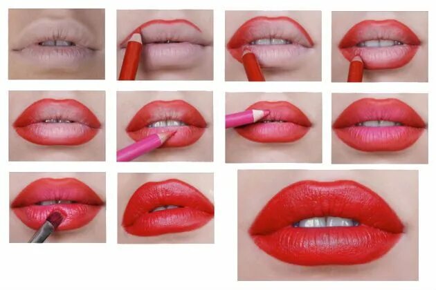 Повседневный макияж губы Makeup Guide Lipstitck lip liner lip gloss Maquillage relooking, Maquillage débu