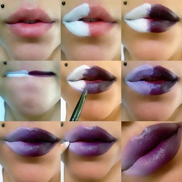 Повседневный макияж губы ombre lips tutorial Ombre lips, Purple lips, Lipstick tutorial