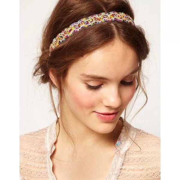 Повязка для волос женская для прически Deepa Gurnani Multi Sead Bead Stretch Headband With Crystals ❤ liked on Polyvore