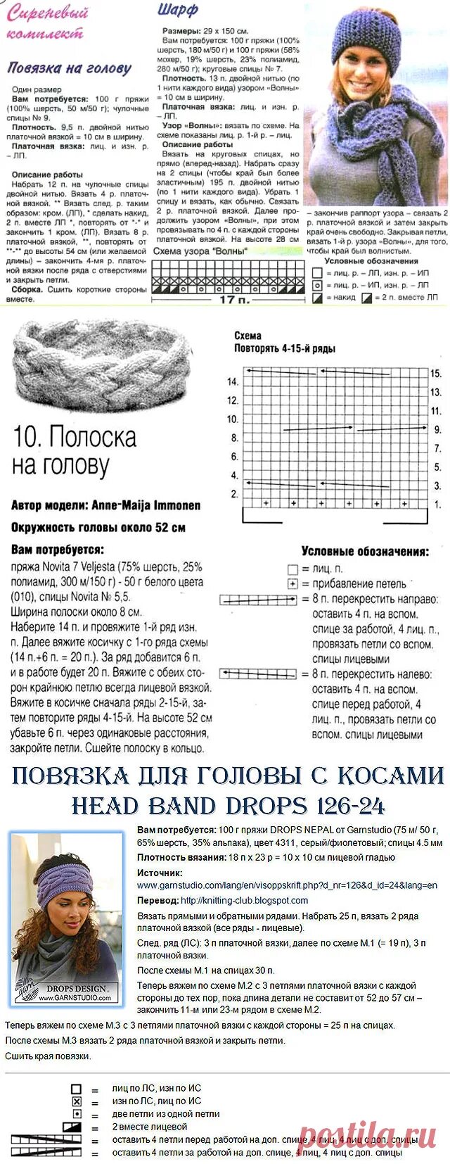 Повязка на голову спицами для женщин схема 7 красивых повязок на голову спицами - идеальный вариант для весны и о *лучшее**