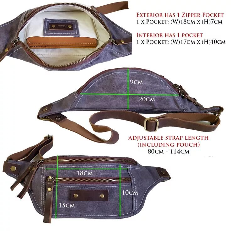 Поясная сумка мужская выкройка PERSONALIZED GENUINE LEATHER & WAXED CANVAS WATERPROOF FANNY PACK Feel Free to B