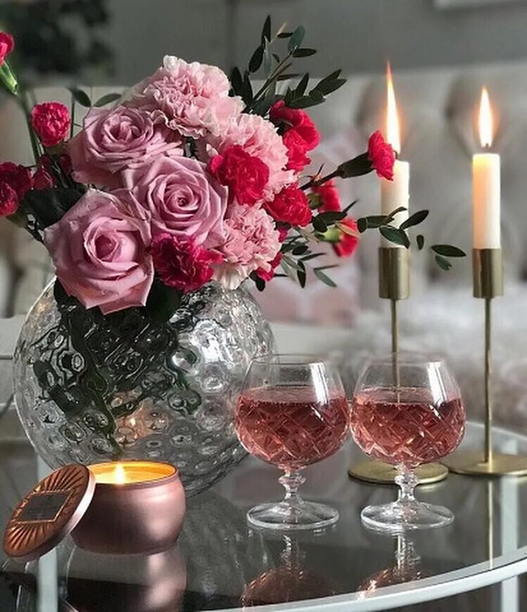 Поздний добрый вечер картинки красивые Pin on Este Romantic candles, Animal flower arrangements, Rose