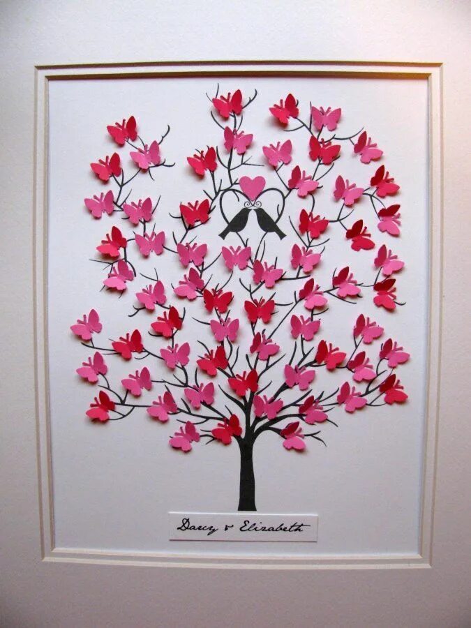 Поздравительная открытка панно для интерьера 4 класс 8X10 Tree of 3D Mini Butterflies, Personalized with Short Name at Bottom / YOUR 