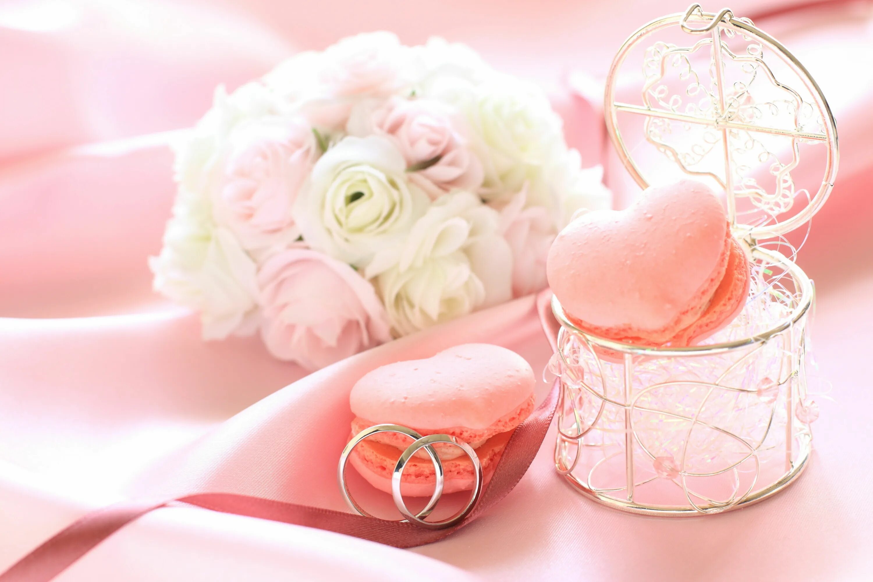 Поздравление с 17 летием свадьбы картинки HD wallpaper: pink macaroons, flowers, roses, ring, cookies, box, pink Color Сва