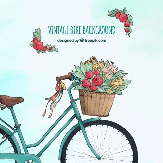 Поздравление с добрым утром субботы прикольные картинки Bicicleta vintage con flores en acuarela Vector Gratis Vetores free, Dia das bru