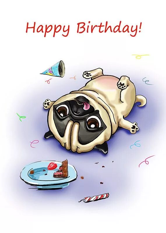 Поздравления с днем рождения веселые прикольные картинки Funny Birthday Card With Pug. Printable Digital Greeting Card - Etsy Happy birth