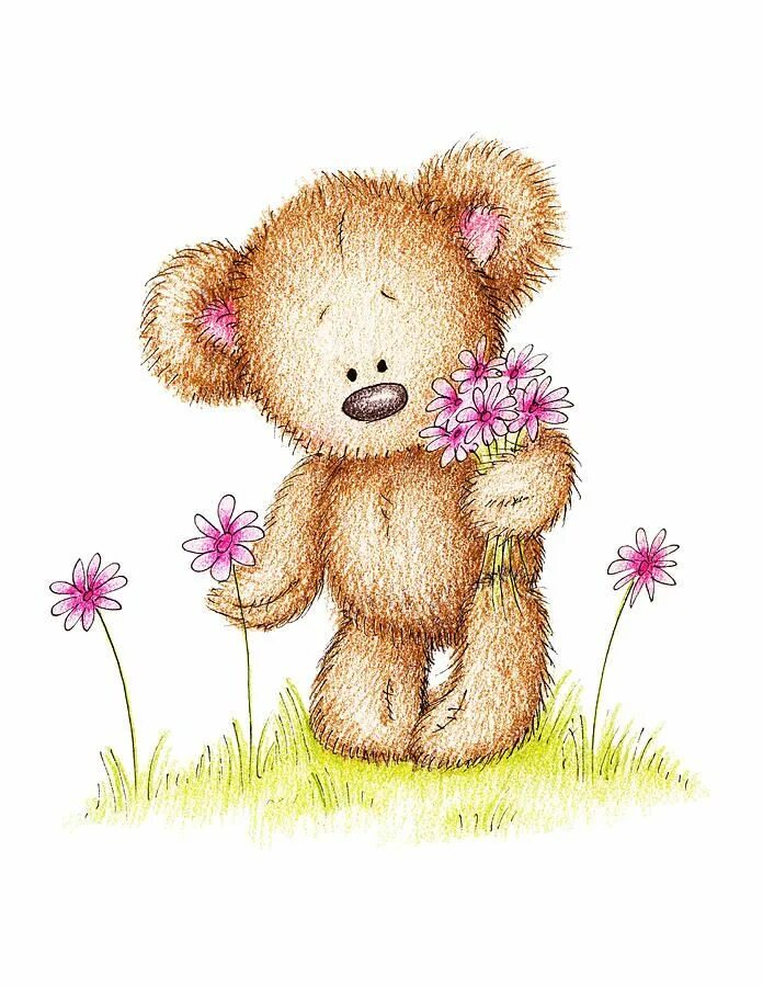 Поздравления сестре с днем картинки прикольные Teddy bear with flowers Teddy bear, Bear art, Bear illustration