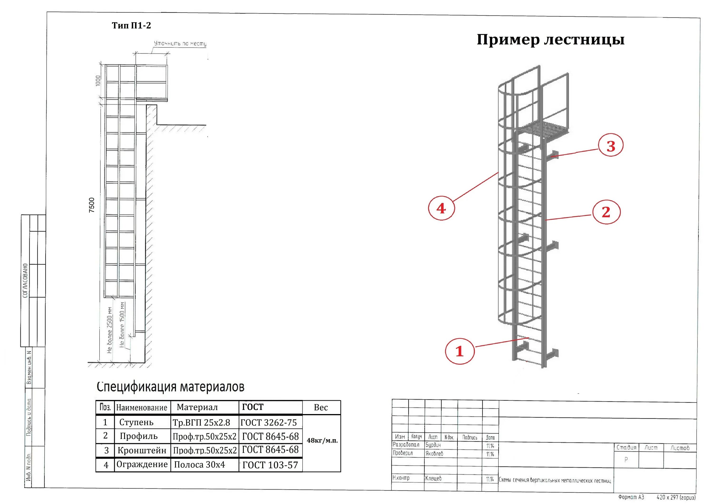 Пожарная вертикальная лестница п 1.2 чертеж Page1 (2) ПК СТРОЙСИСТЕМА - Ограждение кровли Пожарные лестницы Снегозадержатели