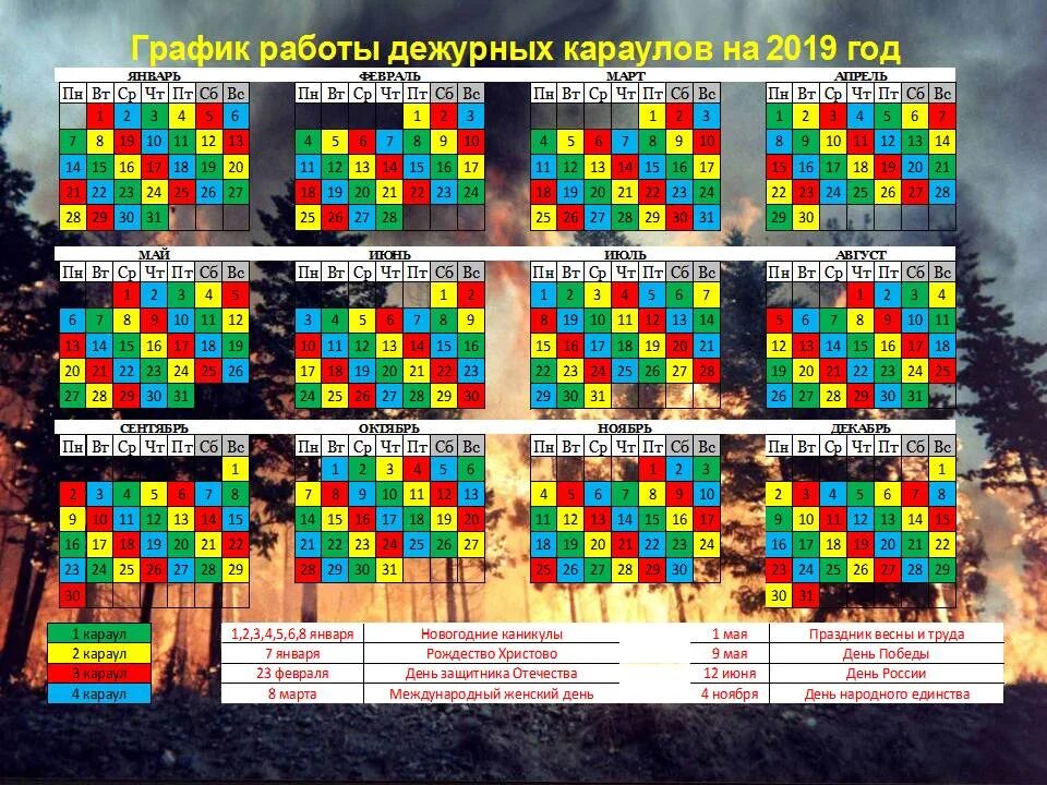 Пожарный календарь на 2025 год посменный график Караулы мчс график