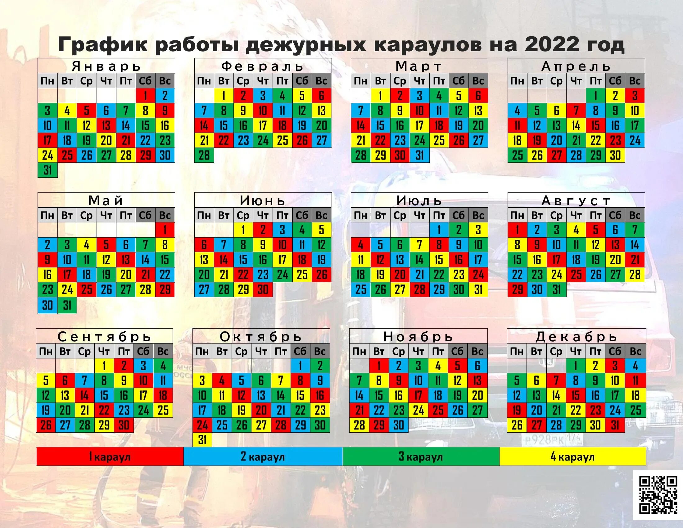 Пожарный календарь на 2025 год посменный график Календарь дежурных смен пожарной охраны на 2022 год