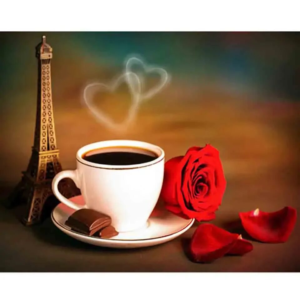 Пожелания с добрым утром романтические картинки 5D DIY Diamond Wall Art Coffee Paris Tower Painting Rose Sticker Picture Full Sq