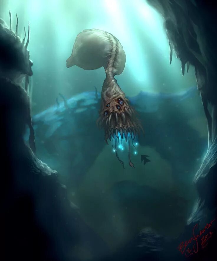 Пожиратель морей фото Alien Cephelopod Hunting floater Scary sea creatures, Anime alien, Alien creatur