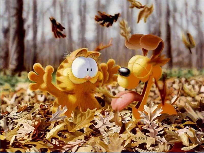 Позитивная осенняя картинка для поднятия настроения Garfield & Odie fall 3D Garfield wallpaper, Fall fun, Garfield