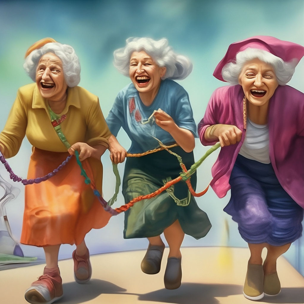 Позитивные бабушки картинки "Three funny old ladies jump rope, ." - image created in Shedevrum