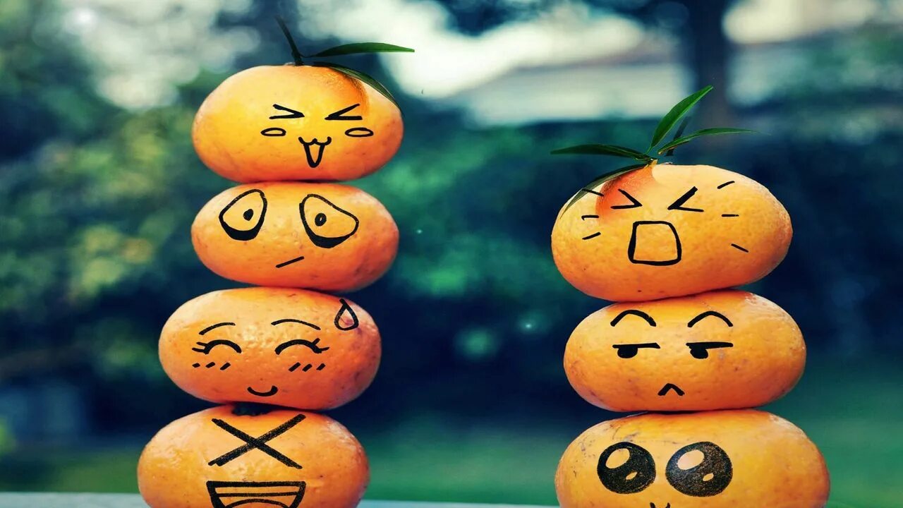 Позитивные картинки для поднятия настроения Wallpaper fruit, emoticons, smiley face, table, leaves, bokeh hd, picture, image