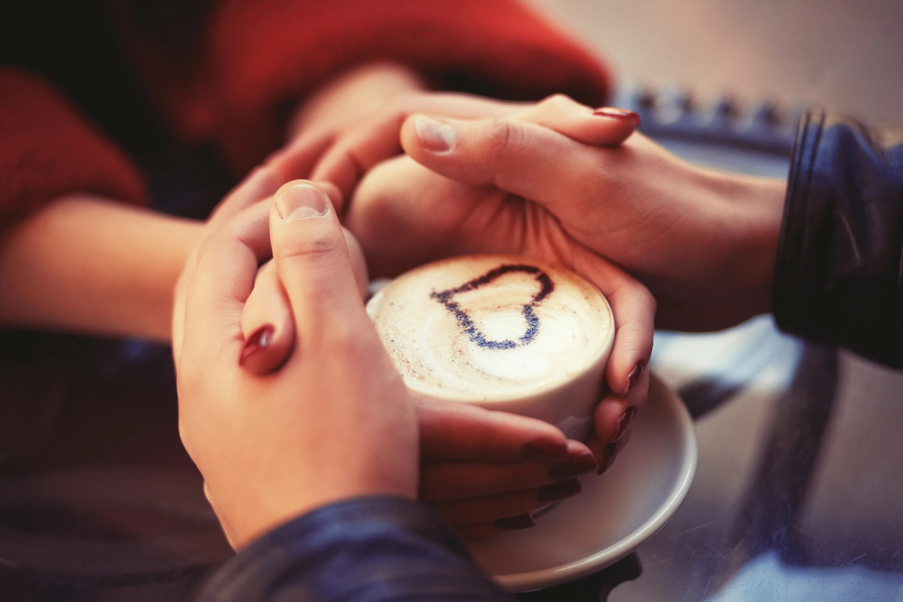 Позитивные картинки любимому мужчине Wallpaper : love, coffee, couple, holding hands, emotion, skin, head, romance, c