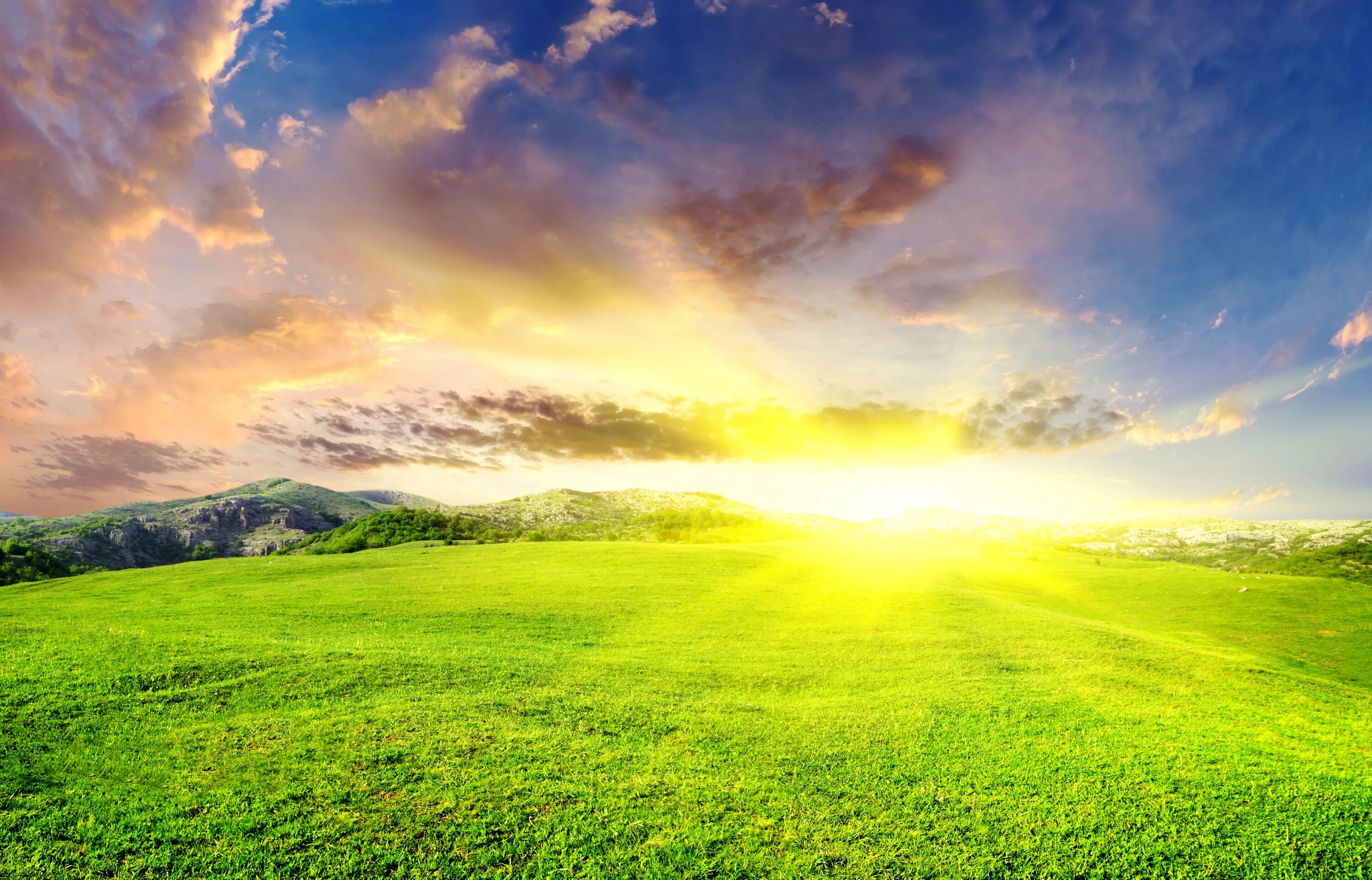 Позитивные картинки природы Wallpaper : sunlight, landscape, sunset, hill, nature, sky, field, sunrise, morn