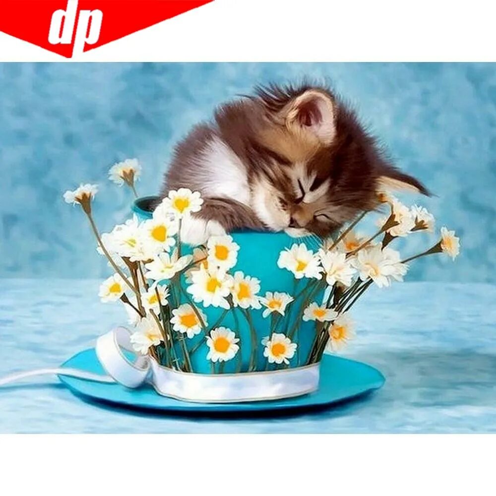 Позитивные кошки картинки с добрым 5D DIY Diamond Painting Animal Diamond Embroidery Cup Flower And Cat Picture Of 