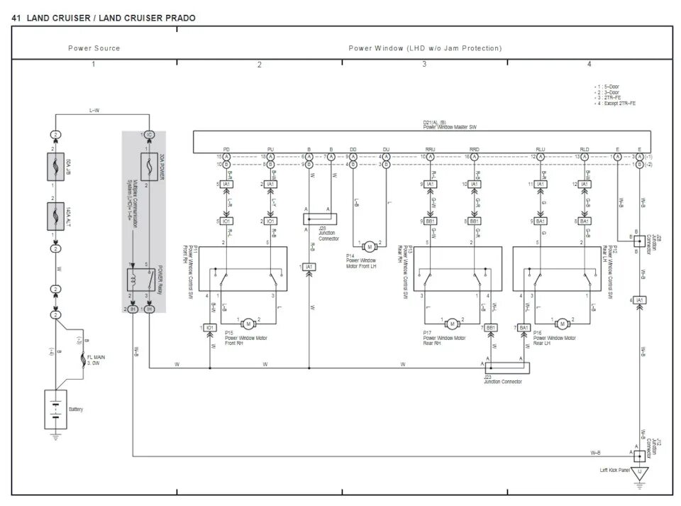 Прадо электросхемы Пост поиска пульта стеклоподъемников full auto на ЛР 5-ДВ - Toyota Land Cruiser 