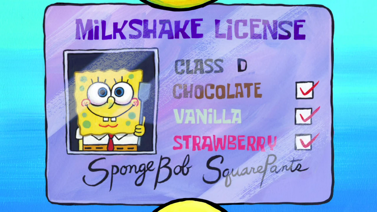 Права губки боба фото SpongeBob's milkshake license Encyclopedia SpongeBobia Fandom