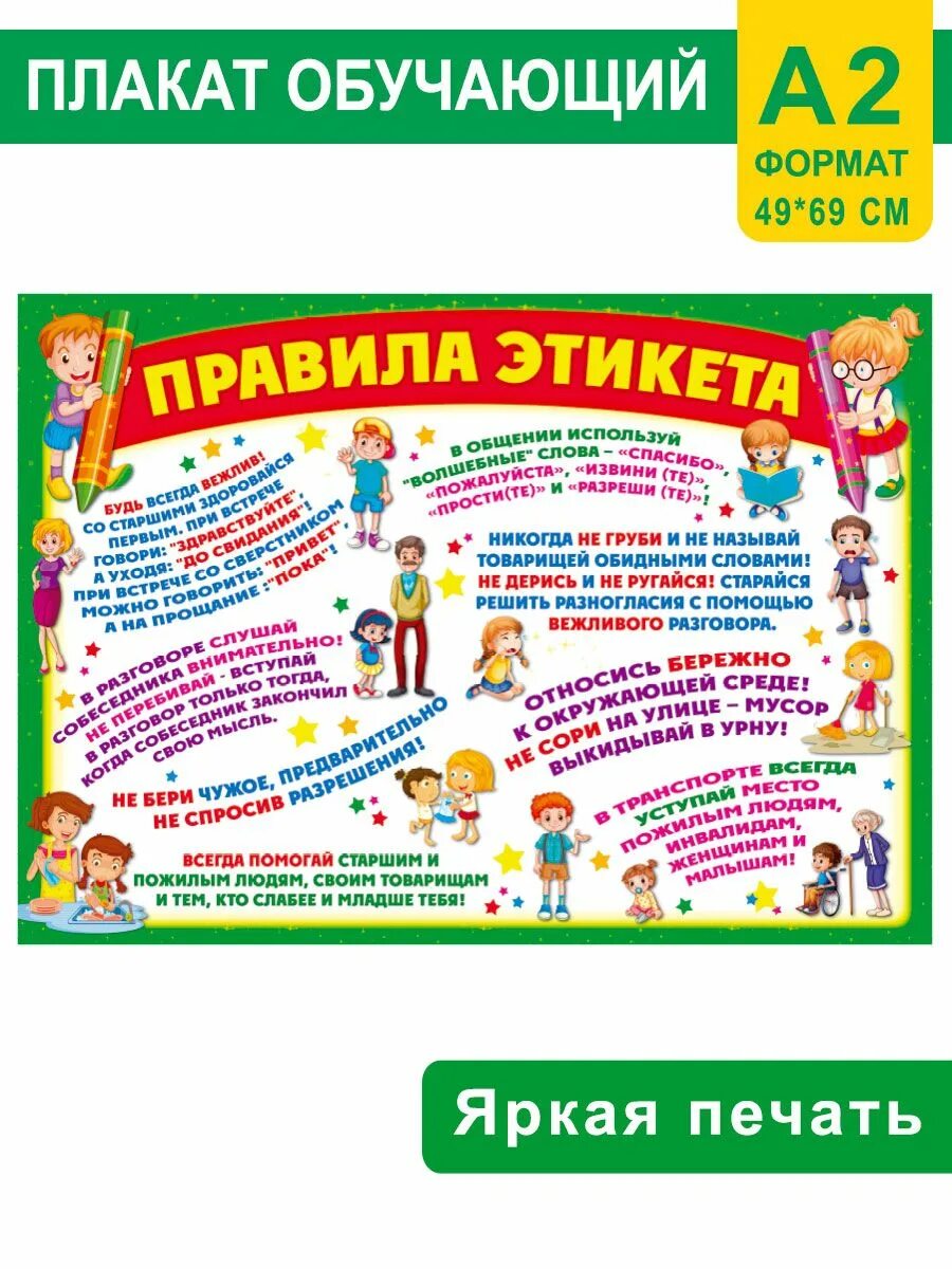 Правила сетикета для школьников и красивое оформление Плакат Правила этикета для школы на стену 1 сентября детям СтильМаркет 176493189