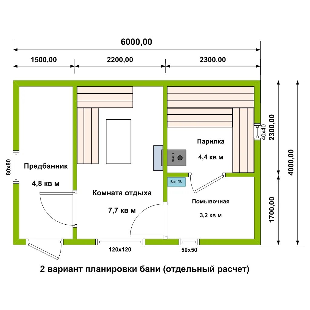 Правильная баня планировка Проект бани из бруса 4 на 6 метров "Славянка" с ценой и фото от СК "53 МАСТЕРА"