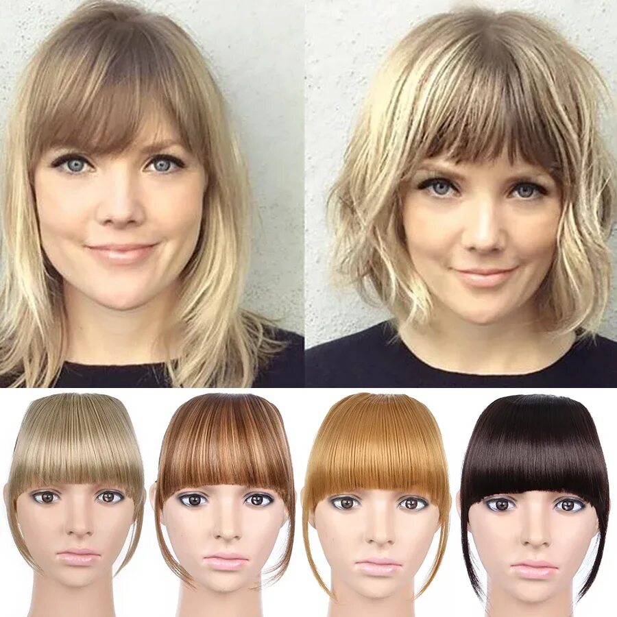 Правильная челка фото AliLeader Fake Fringe Bangs Clip Ons 6 Inch Short Straight Front Neat Wedding Sy