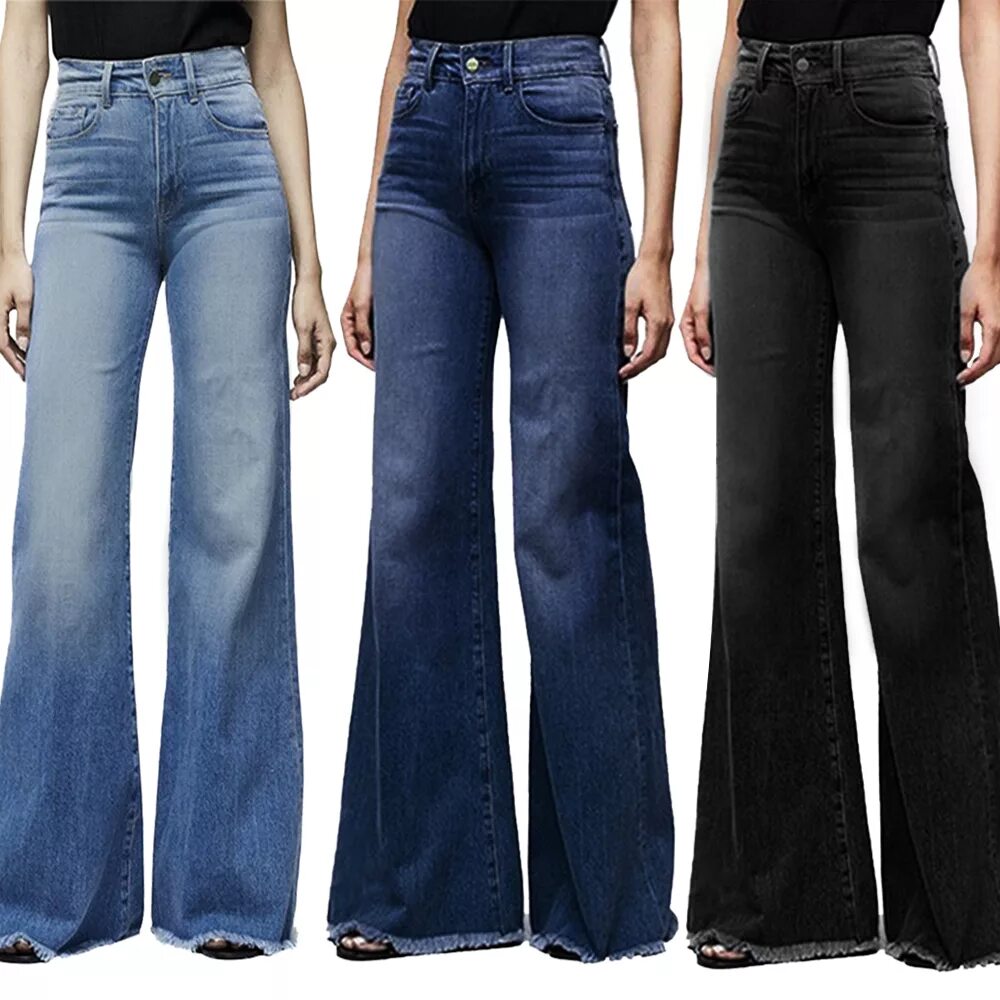 Правильная длина джинсов клеш для женщин фото Puimentiua Women High Waisted Wide Leg Denim Pants Stretch Slim Pants Length Jea