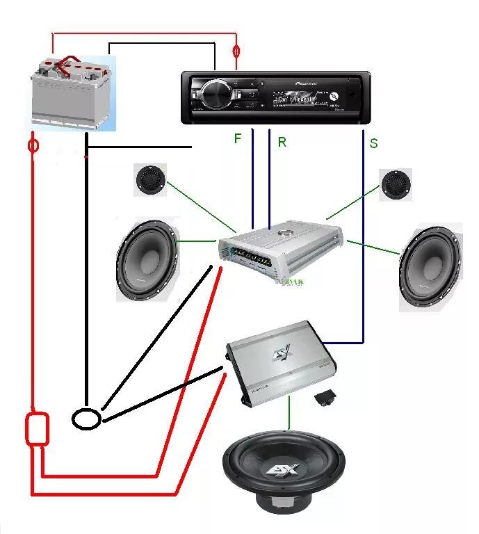 Правильная схема подключения усилителя Набросал схему новой системы - Lada Приора хэтчбек, 1,6 л, 2012 года автозвук DR