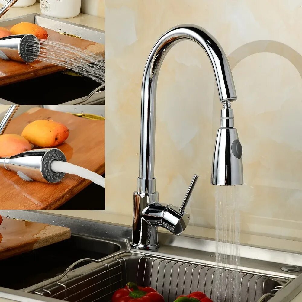 Правильная установка смесителя на кухне фото Kitchen Pull Out Kitchen Faucet.360 Degree Swivel & 350 Mm Pipe Pull Out Kitchen