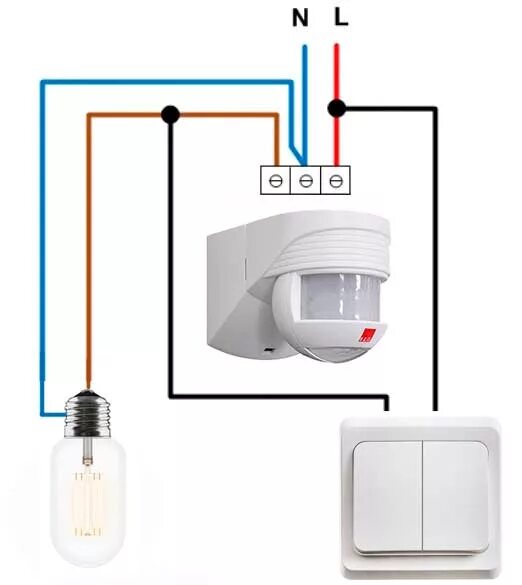 Правильное подключение датчика движения на свет Подключение датчика движения для освещения с выключателем
