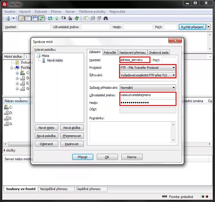 Правильное подключение к файл зила FileZilla Oddělení datových úložišť CESNET