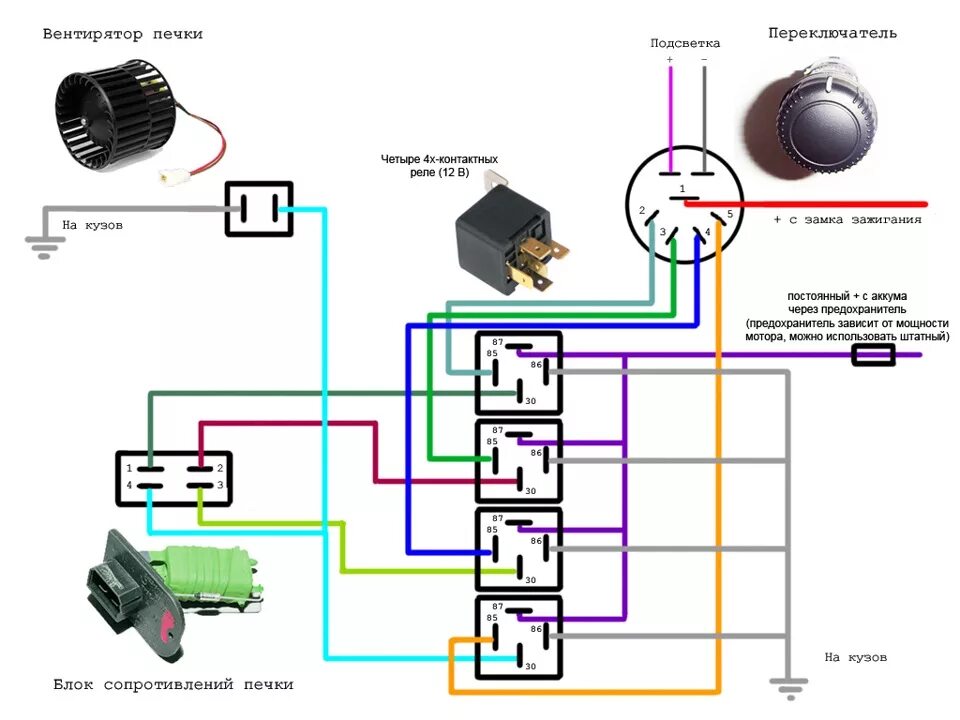 Правильное подключение печки 4 скорости моторчика печки на волге - ГАЗ 31029, 2,4 л, 1992 года электроника DR