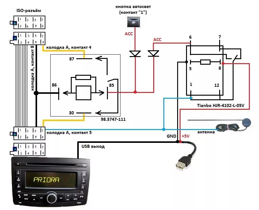 Правильное подключение питания магнитолы штатная магнитола Priora (доработка) - Lada Приора хэтчбек, 1,6 л, 2009 года авт