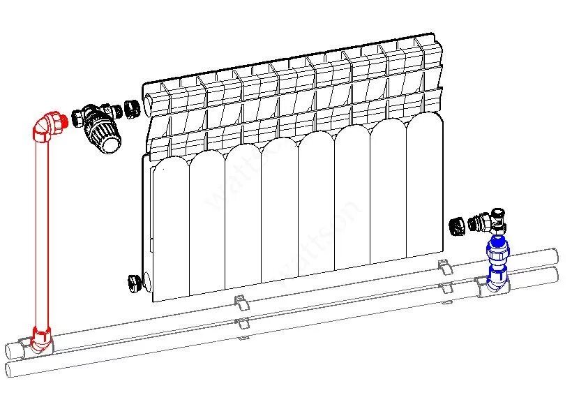 Правильное подключение полипропиленового отопления WATTSON AL радиатор 350 080 08,PPR,открытый монтаж,термостатика, купить, цена, о