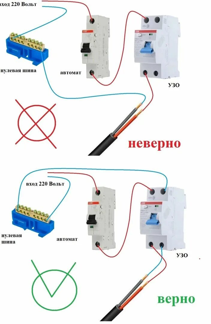 Правильное подключение провода к автомату 4 самые частые ошибки при подключении УЗО (устройства дифференциального тока) По