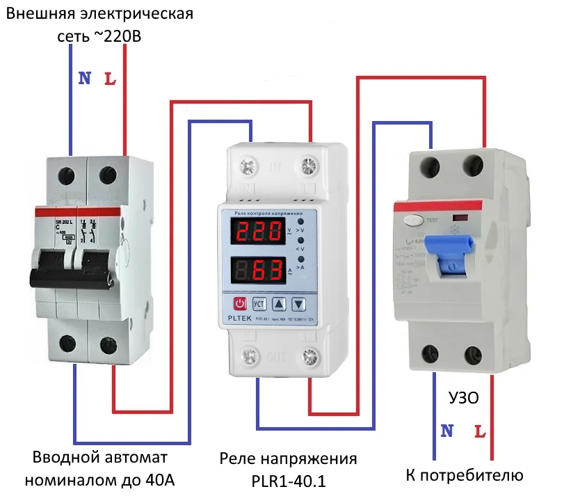 Правильное подключение реле напряжения Реле контроля напряжения, 40А, 1 фаза - купить в интернет-магазине по низкой цен