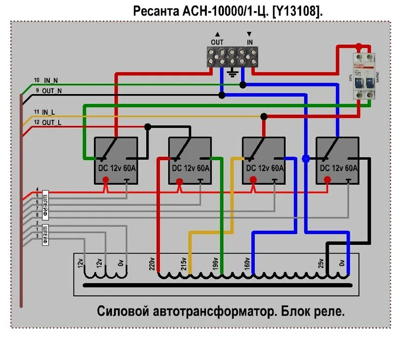 Правильное подключение стабилизатора напряжения ресанта 5000 20.Ресанта АСН-10000/1-Ц. Cхема переключения реле с раздельным нулём - 39. 4 рел