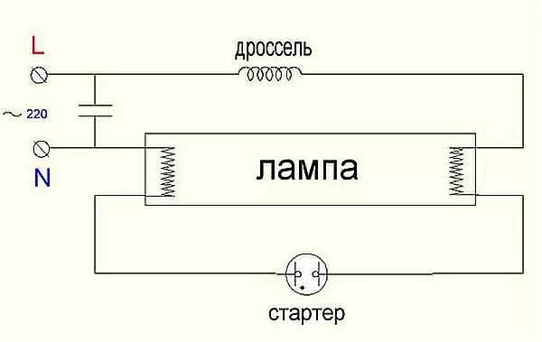 Правильное подключение ультрафиолетовой лампы пятиватной Схема подключения люминесцентных ламп: с дросселем, стартером, без них