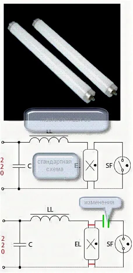 Правильное подключение ультрафиолетовой лампы пятиватной Запуск люминесцентных ламп