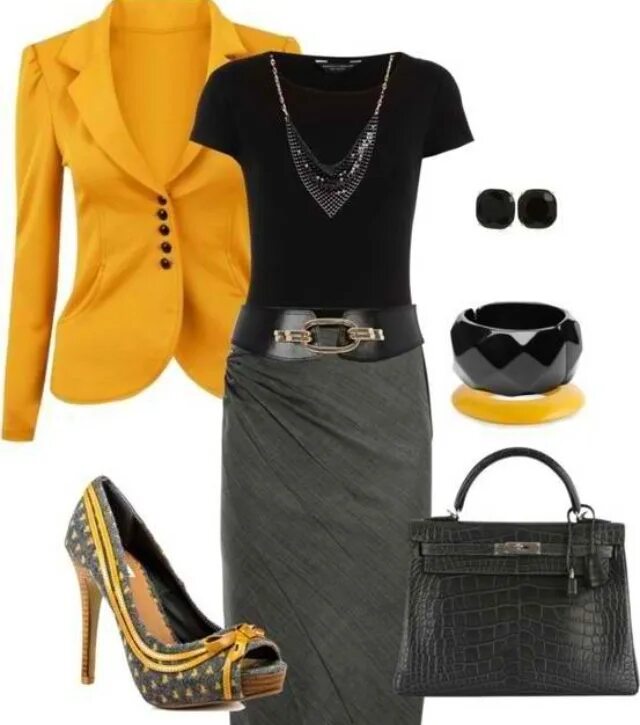 Правильное сочетание одежды для женщин Great work outfit! Love the yellow and black scheme Elegant work outfits, Fashio