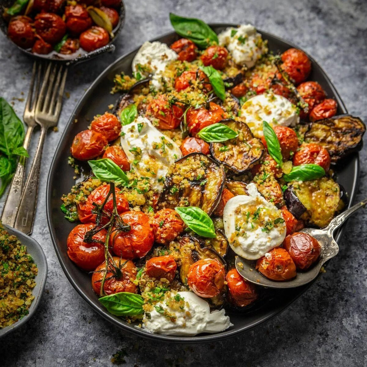 Правильные блюда фото A Light, Grilled Eggplant Parmesan with Roasted Tomatoes and Burrata Recipe Gril