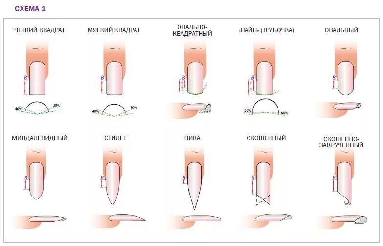 Правильные формы ногтей фото Производные формы ногтей от формы стилет и квадрат Искусственные ногти, Ногти, Ф