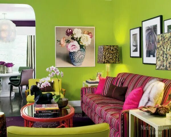 Правильные цвета в интерьере LookBook Eclectic Living Room ELLE Decor Living room green, Lime green walls, Ec